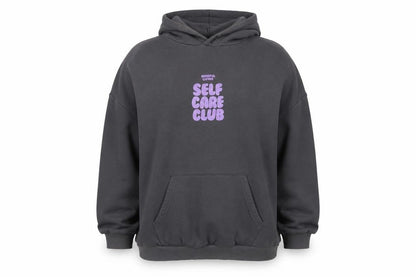 Front view of Dunnes Women Charcoal XXL Pullover Hoodie Mindful Living Self Care Club