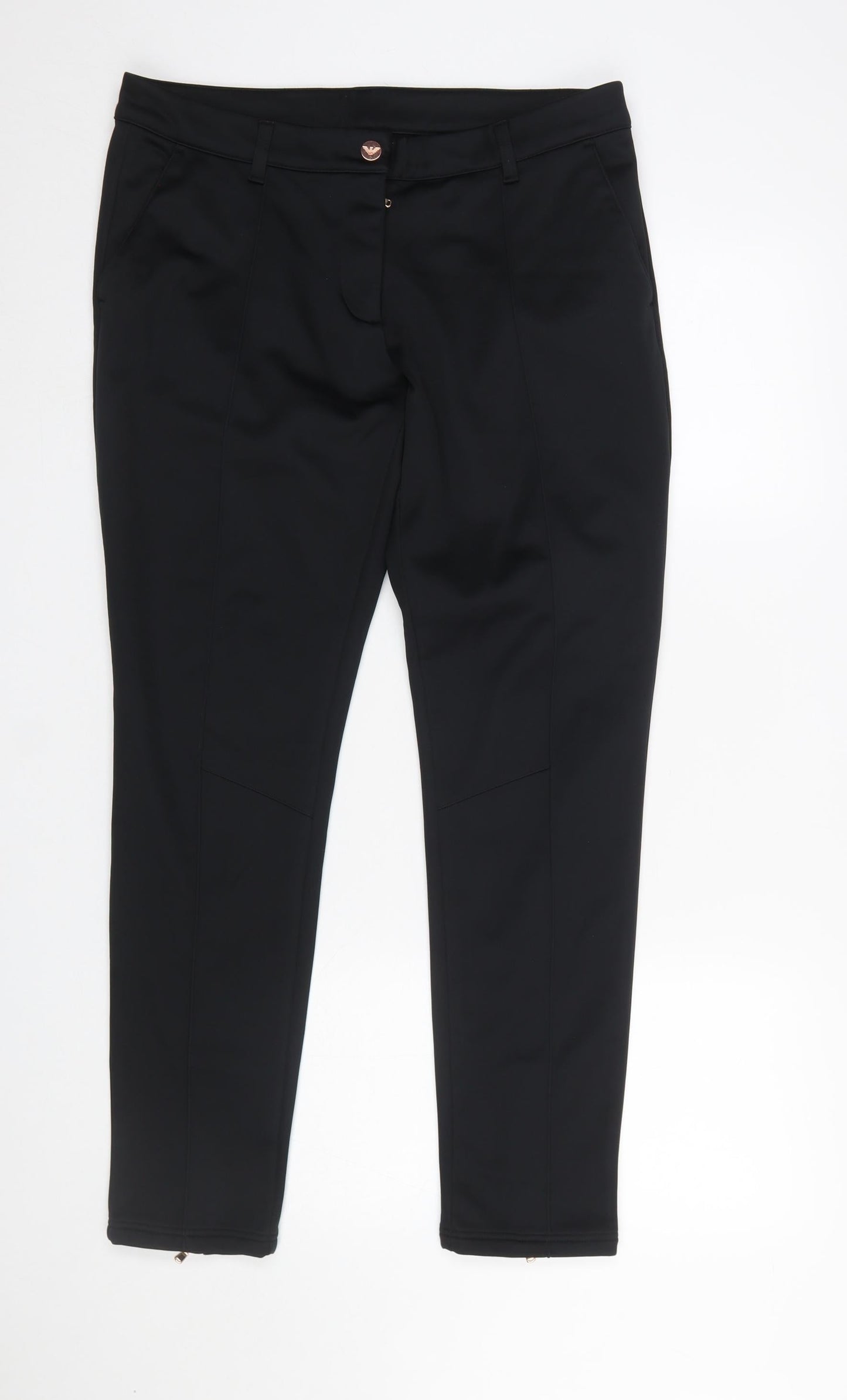 Womens UK Size L Emporio Armani Slim Fit Casual Travel Workwear Black Trousers