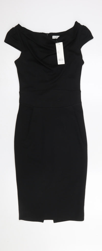 Topshop Women’s Black Size 8 Off Shoulder Pencil Dress