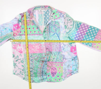 ZARA Women’s Multicoloured Bohemian Long Sleeve Sheer Blouse Size 14