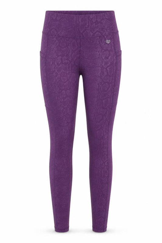 Front view of Dunnes Women's Purple Animal Print Leggings, size S