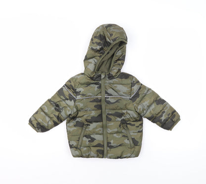 M&Co Unisex Baby Green Camouflage Puffer Jacket 12-18 Months Hooded Winter Coat
