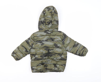 M&Co Unisex Baby Green Camouflage Puffer Jacket 12-18 Months Hooded Winter Coat