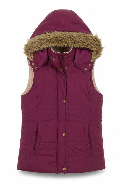 Marks & Spencer Women's Purple Hooded Faux Fur Trim Bodywarmer Size 14