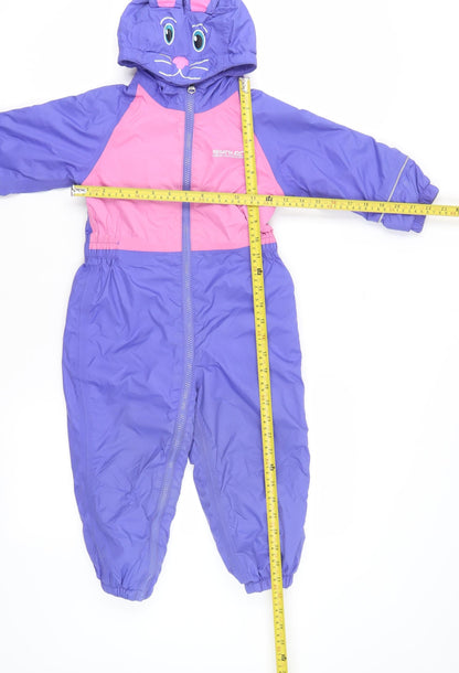 Regatta Girls Purple Pink Bunny Hooded Snowsuit 2-3 Years Waterproof Winter