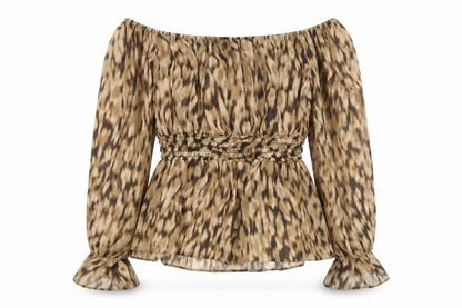 Womens UK Size 10 River Island Beige Peasant Blouse