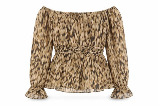 Womens UK Size 10 River Island Beige Peasant Blouse