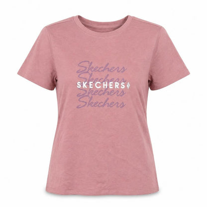 Front view of Skechers girls’ pink cotton blend logo t-shirt, size L, short sleeve casual