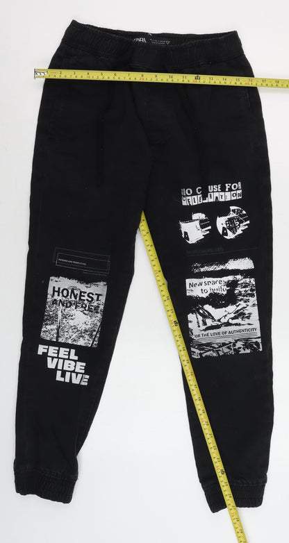 Zara Boys Black Graphic Jogger Sweatpants Size 9 Years Elastic Waist