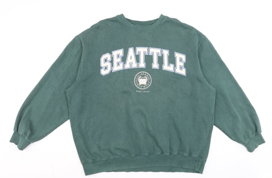 Womens UK Size L Pull & Bear Green Pullover Sweatshirt