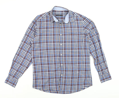 Dunnes Men's Blue Check Long Sleeve Cotton Button-Up Shirt M