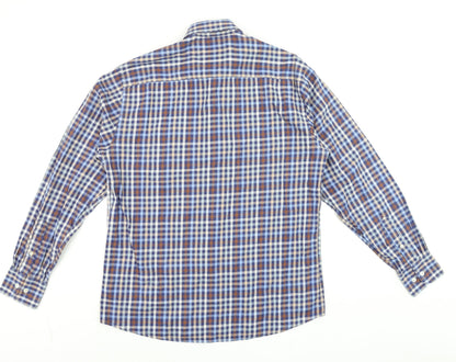 Dunnes Men's Blue Check Long Sleeve Cotton Button-Up Shirt M
