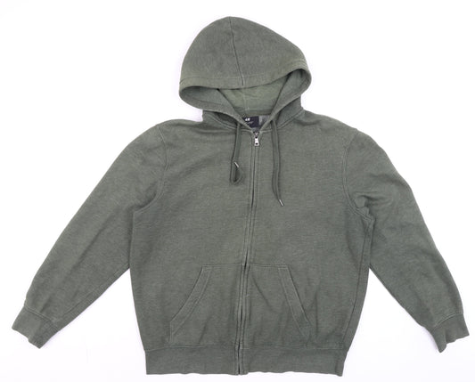 Mens UK Size M H&M Green Full Zip Hoodie