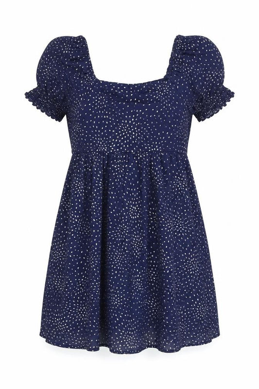 Front view of Trixxi Girl Blue Polka Dot Puff Sleeve Tunic Blouse, size 10
