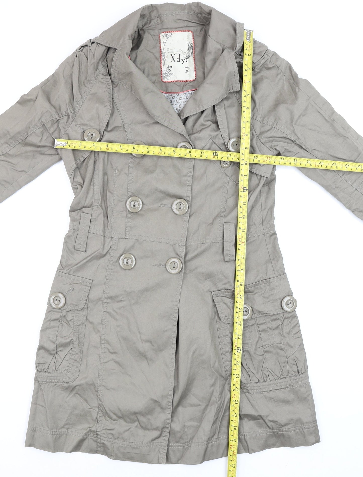 Womens UK Size S XDYE Grey Trench Coat