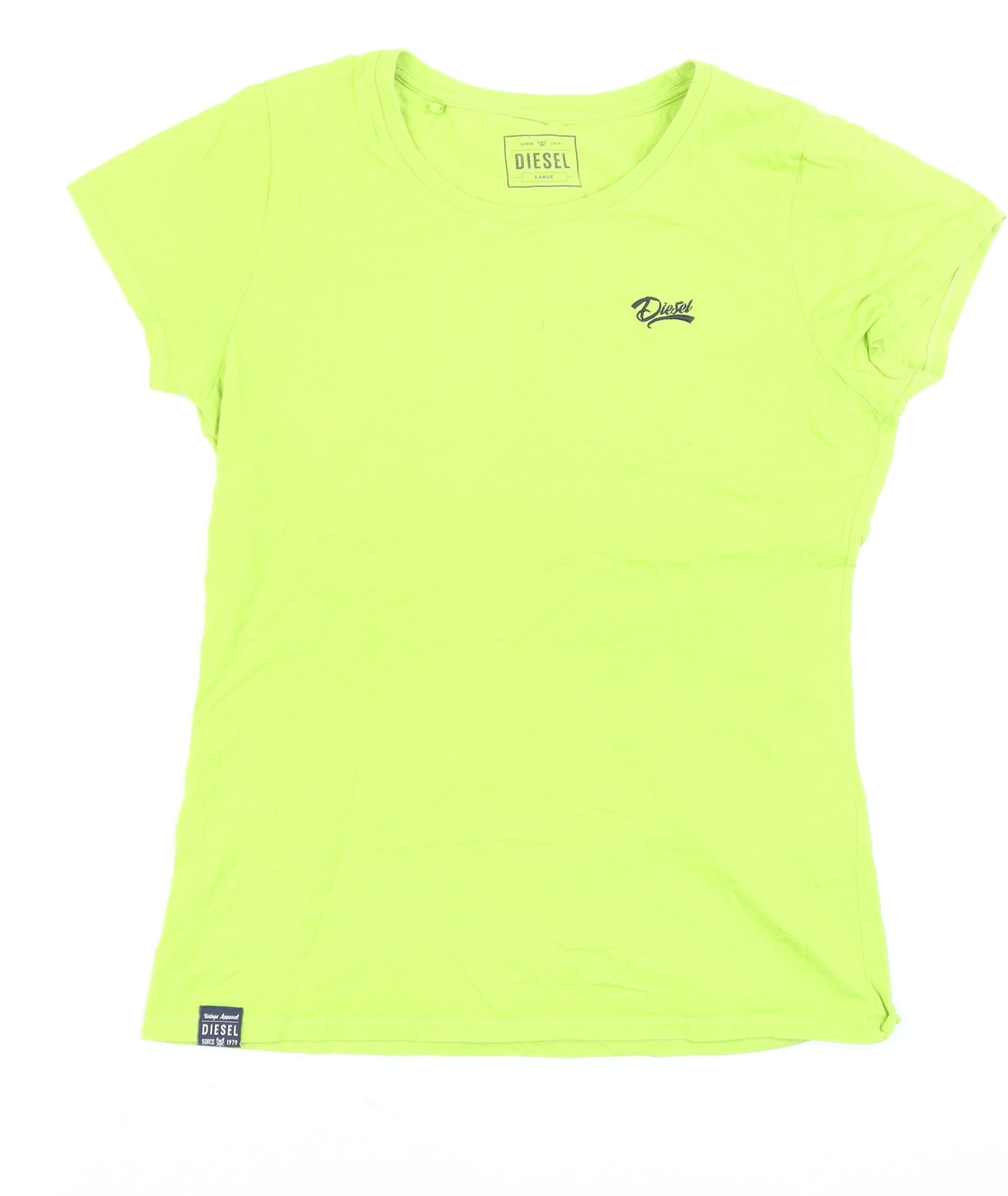 Diesel Women's Green Large Basic Crew Neck Cotton T-Shirt