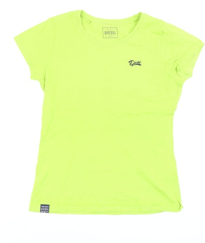 Diesel Women's Green Large Basic Crew Neck Cotton T-Shirt