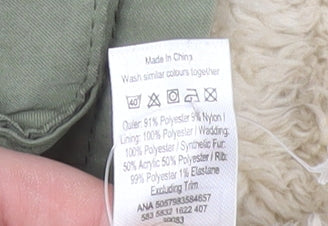 George Unisex Baby Green Hooded Parka Coat 12-18 Months Faux Fur Lined Winter Jacket