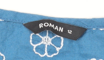 Womens UK Size 12 Roman Blue Tunic Blouse