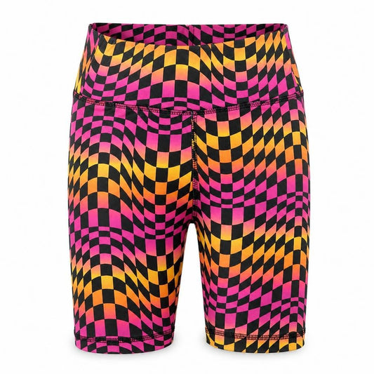 Front view of Dunnes girls’ black multi biker shorts 7-8 years polyester stretch