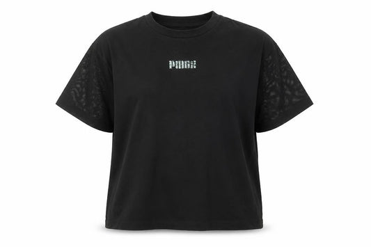 Front view of Puma Women's Black Short Sleeve Crew Neck Cotton T-Shirt S