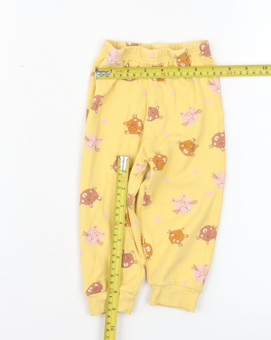 Primark Unisex Baby Yellow Cat Print Cotton Jogger Trousers 12-18 Months
