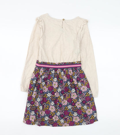 FatFace Girls Beige Floral Butterfly Cotton Viscose Fit & Flare Dress 8 Years