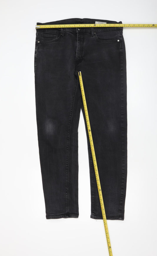 Mens UK Size L Marks and Spencer Regular Fit Tapered Black Jeans