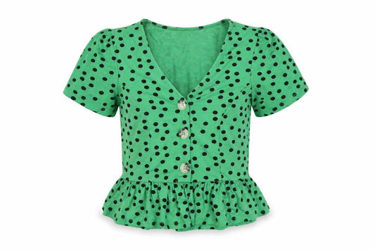 Miss Selfridge Petites Green Polka Dot Cropped Blouse UK 4