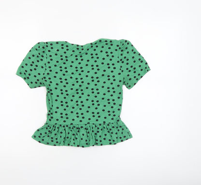Miss Selfridge Petites Green Polka Dot Cropped Blouse UK 4
