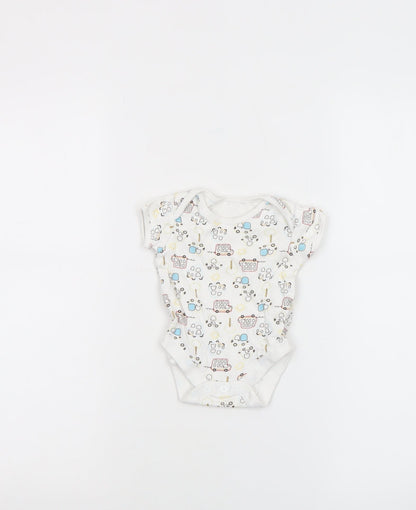 George Unisex Baby White 0-3 Months Cotton Vehicle Print Babygrow