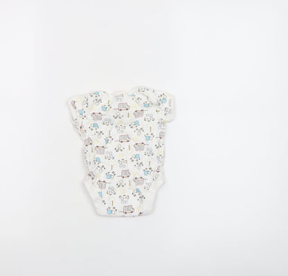 George Unisex Baby White 0-3 Months Cotton Vehicle Print Babygrow