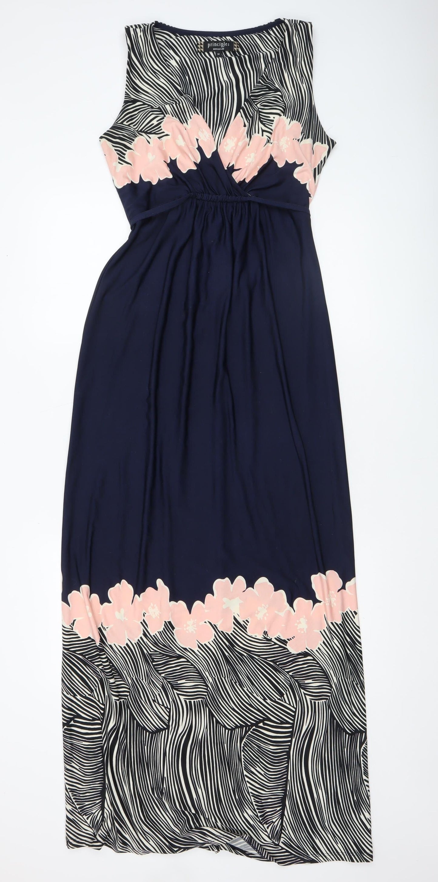 Principles by Ben de Lisi Womens Blue Maxi Dress Size 12 V-Neck Floral Zebra Print