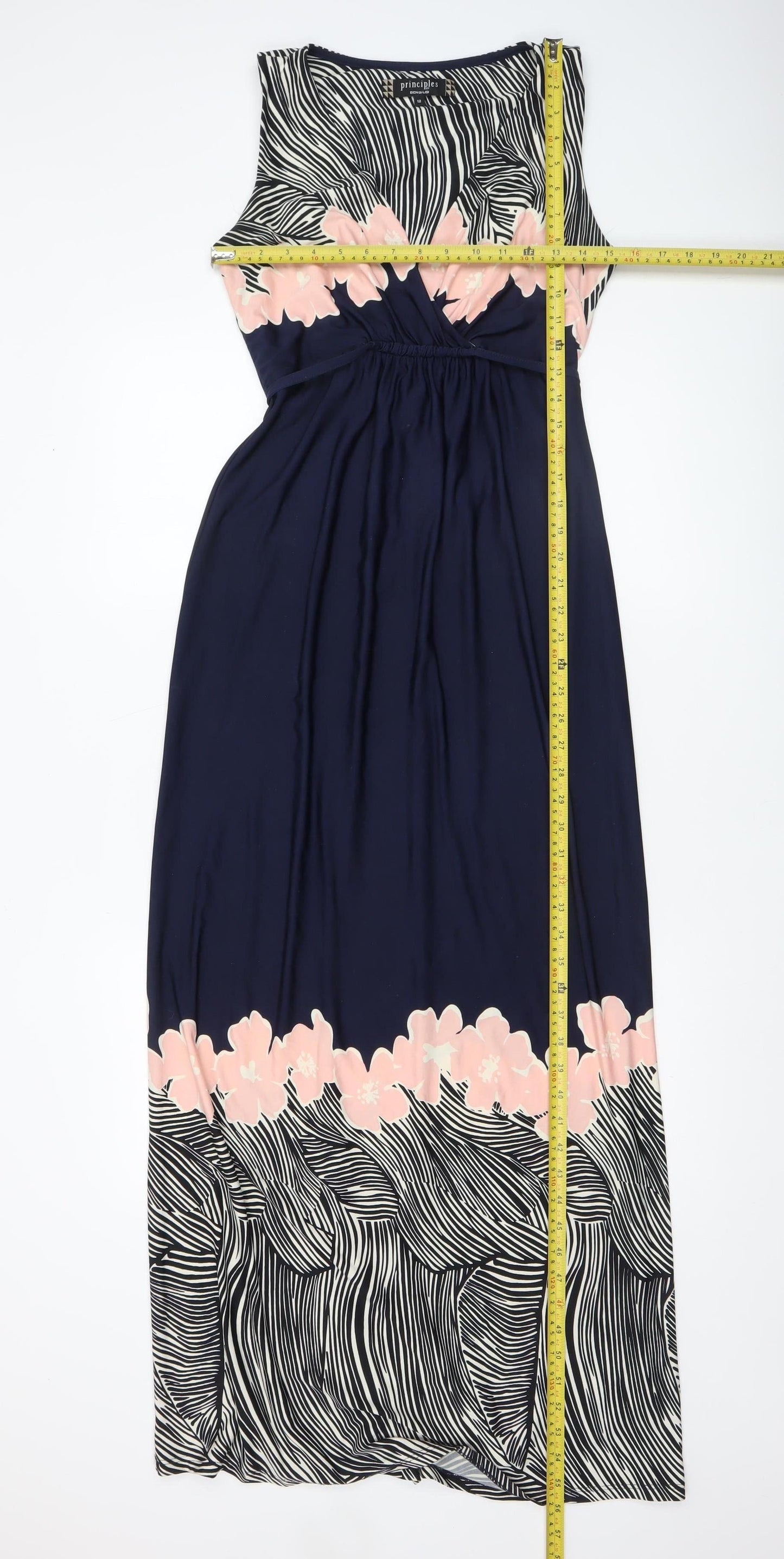 Principles by Ben de Lisi Womens Blue Maxi Dress Size 12 V-Neck Floral Zebra Print