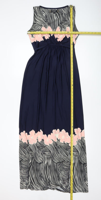 Principles by Ben de Lisi Womens Blue Maxi Dress Size 12 V-Neck Floral Zebra Print