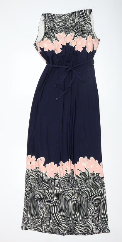 Principles by Ben de Lisi Womens Blue Maxi Dress Size 12 V-Neck Floral Zebra Print