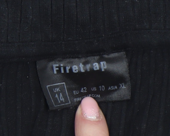 Womens UK Size 14 Firetrap Black Cropped Button-Up