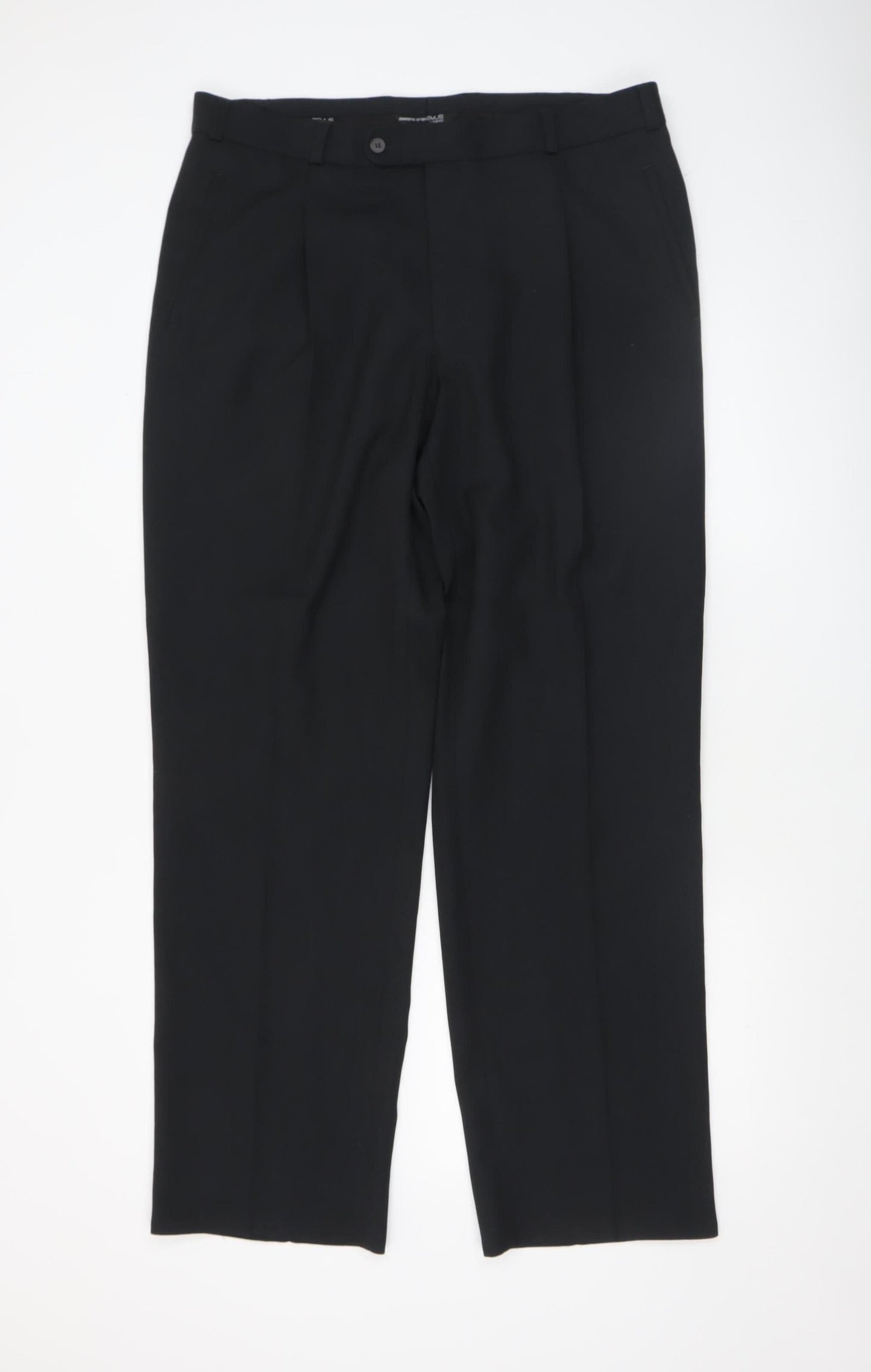 Mens UK Size 38L Remus Uomo Regular Fit Dress Pants Black Trousers