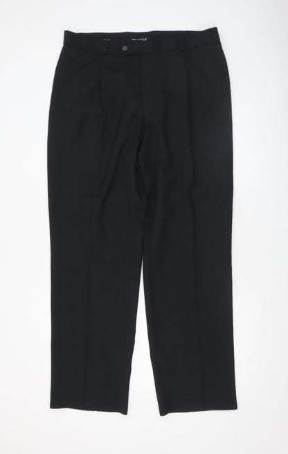 Mens UK Size 38L Remus Uomo Regular Fit Dress Pants Black Trousers