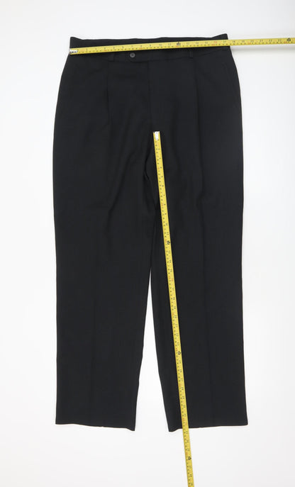 Mens UK Size 38L Remus Uomo Regular Fit Dress Pants Black Trousers