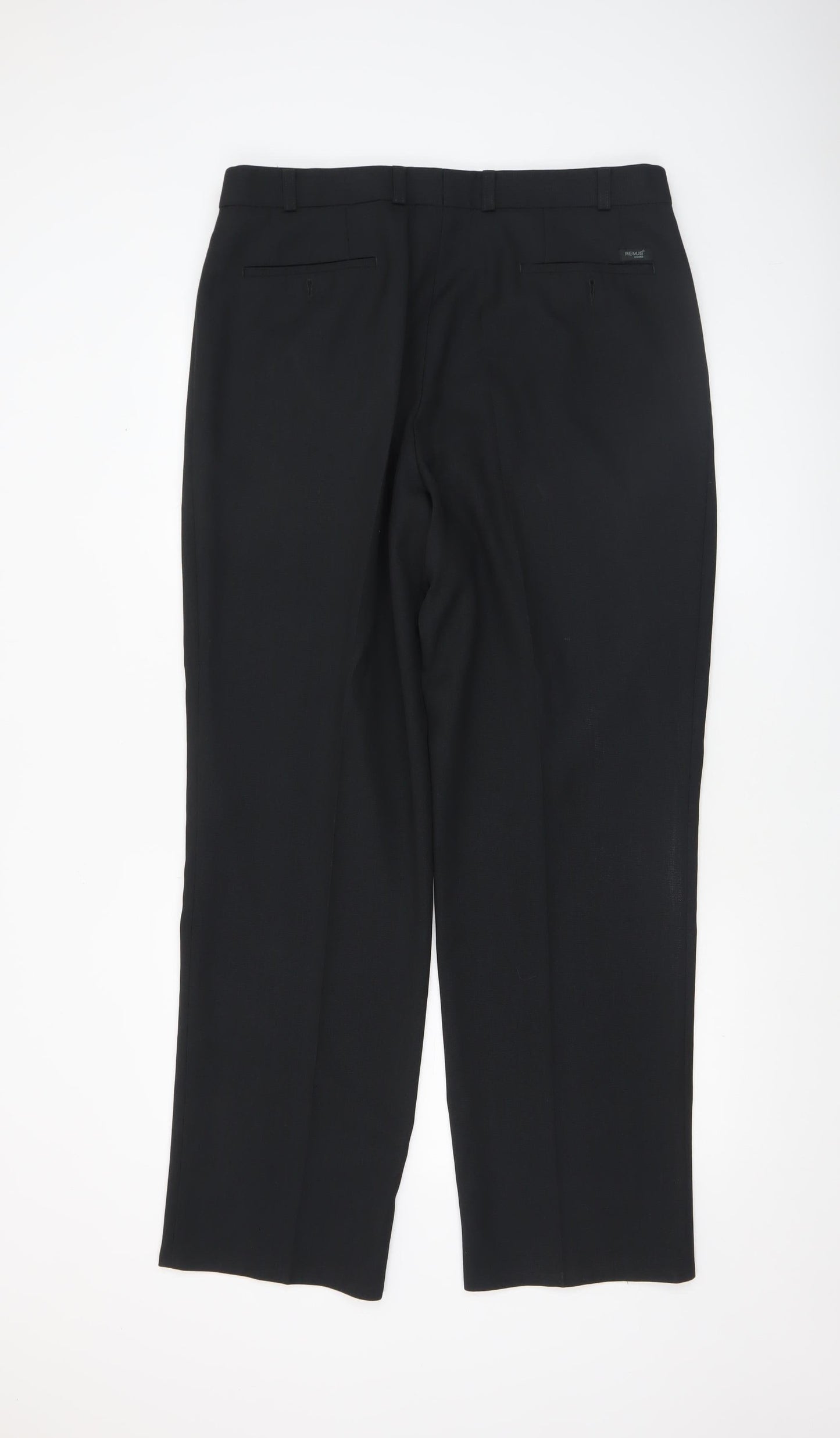 Mens UK Size 38L Remus Uomo Regular Fit Dress Pants Black Trousers