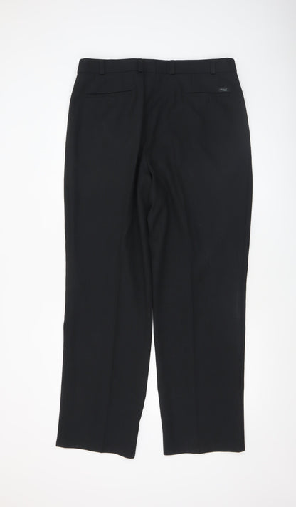 Mens UK Size 38L Remus Uomo Regular Fit Dress Pants Black Trousers