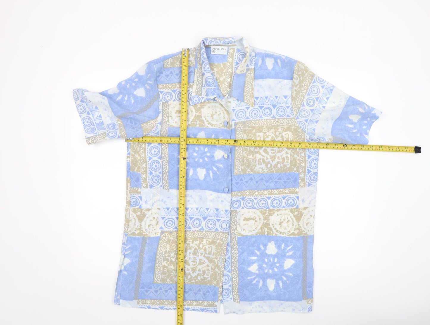 Womens UK Size M Michael Gold Blue Tunic Button-Up