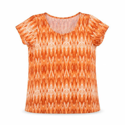 Fransa Women's Orange Geometric T-Shirt Small Short Sleeve Cotton
