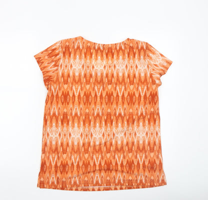 Fransa Women's Orange Geometric T-Shirt Small Short Sleeve Cotton
