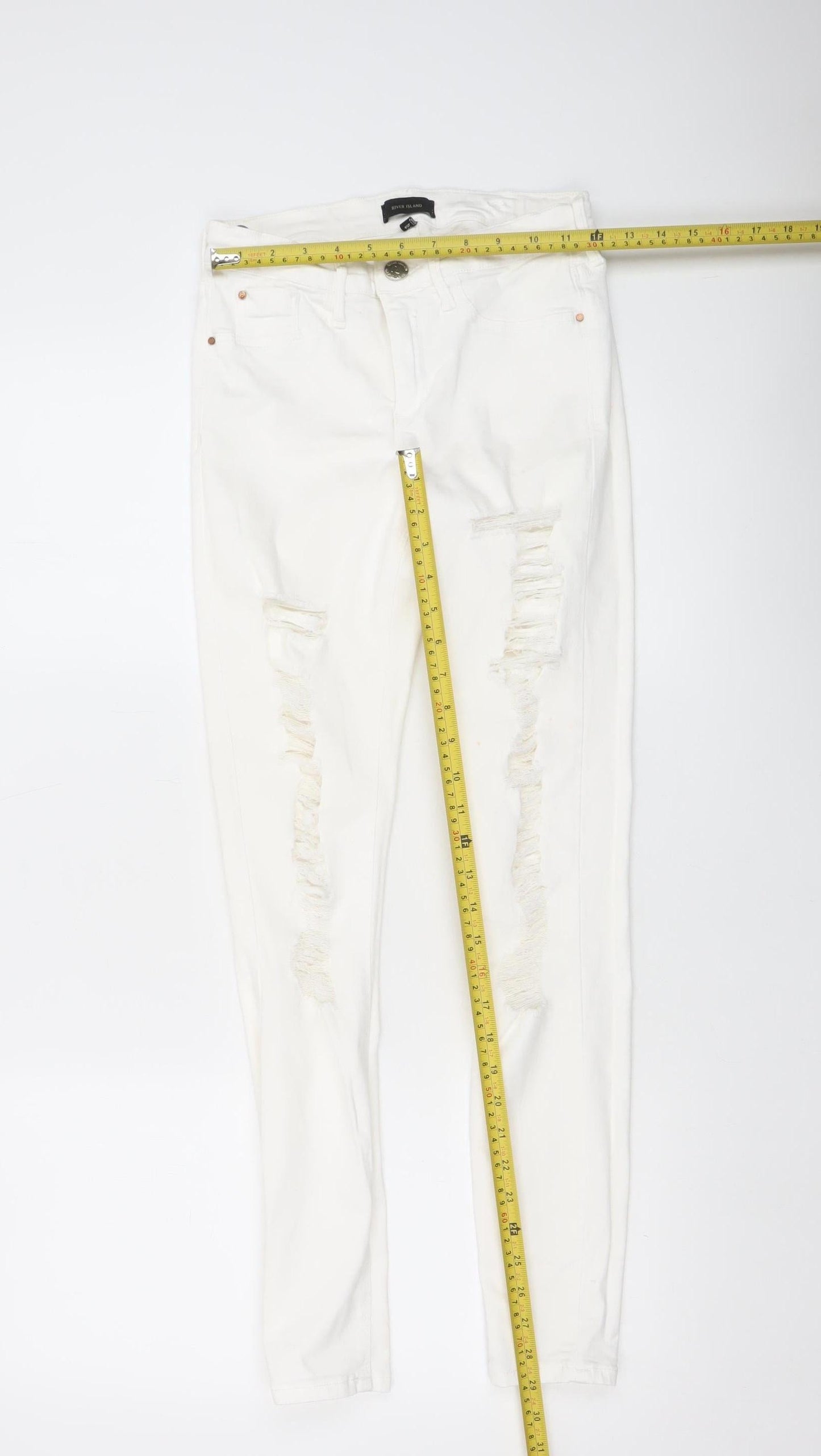 Womens UK Size 10 River Island Slim Fit Skinny White Jeans