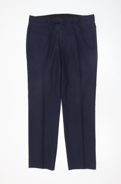 Mens UK Size M Remus Uomo Slim Fit Dress Pants Blue Trousers