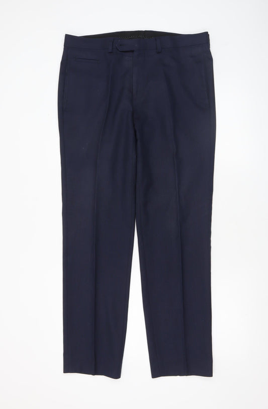 Mens UK Size M Remus Uomo Slim Fit Dress Pants Blue Trousers