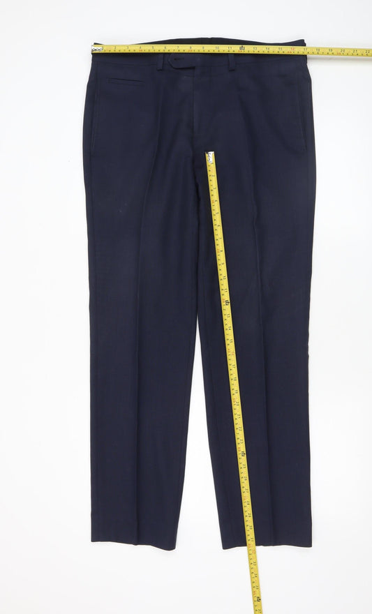 Mens UK Size M Remus Uomo Slim Fit Dress Pants Blue Trousers