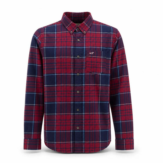 Hollister Men Red Plaid Slim Fit Long Sleeve Button-Up Shirt M